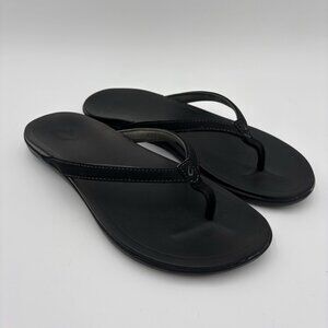 OluKai Womens Ho'Opio Slip On Thongs Black Flip-Flops Sandals Size 8